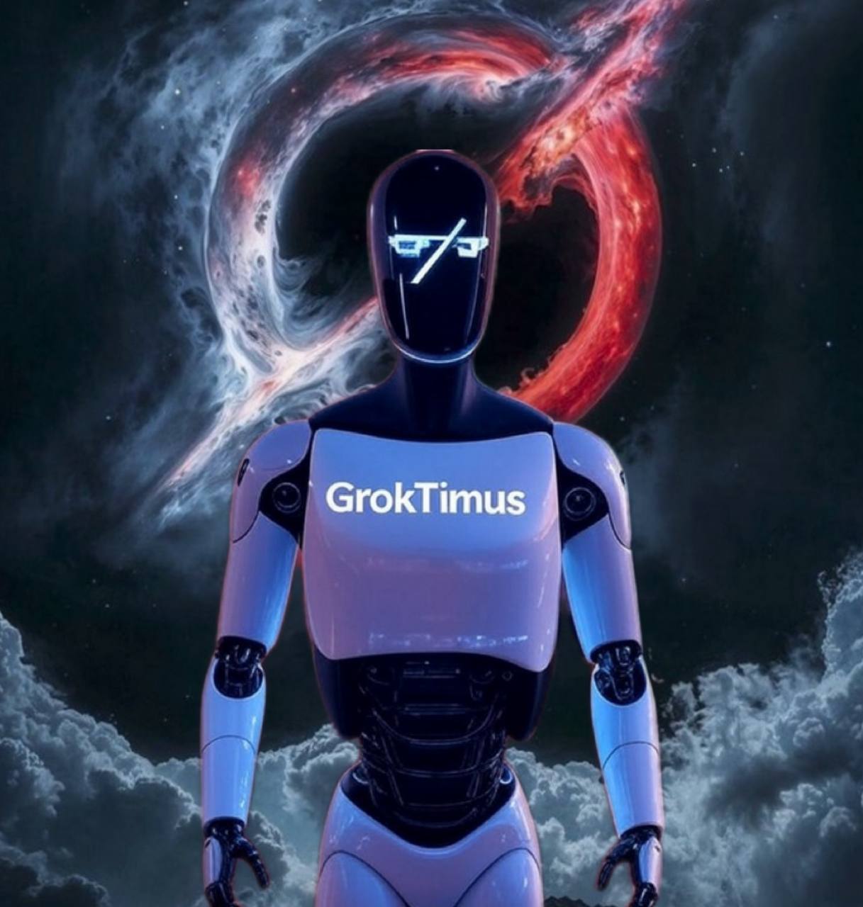 Grok as a sleek, neon-lit AI avatar with a cosmic purple aura